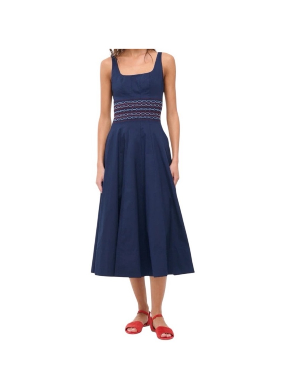 NEW STAUD Rig Midi Dress  in Navy Blue Size Large